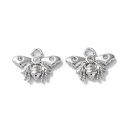 Brass Micro Pave Cubic Zirconia Charms, Insect Charms, Real Platinum Plated, 9x12.5x2.5mm, Hole: 1.6mm(KK-F867-11P)