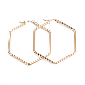 201 Stainless Steel Angular Hoop Earrings, with 304 Stainless Steel Pins, Hexagon, Golden, 12 Gauge, 44.5x39.5x2mm, Pin: 1x0.7mm