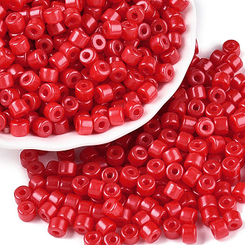 Opaque Baking Paint Glass Seed Beads, Round Hole, Cylinder, Red, 4x5.5mm, Hole: 1.8mm, about 2500pcs/pound