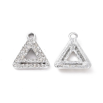 Alloy Crystal Rhinestone Pendants, Triangle Charms, Platinum, 19x17x4mm, Hole: 2.4mm