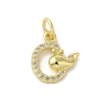 Real 18K Gold Plated Brass Pave Clear Cubic Zirconia Pendants, with Jump Rings, Whale, 13x11.5x2.5mm, Hole: 3mm