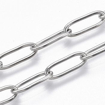 304 Stainless Steel Paperclip Chains, Drawn Elongated Cable Chains, Soldered, Stainless Steel Color, 12x4x1mm, about 39.37 inch(1m)/strand.