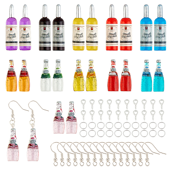 CHGCRAFT DIY 22 Pairs Drink Bottle Shape Earring Makings Kits, Including Resin Beads, Brass Earring Hooks, Iron Findings, Mixed Color, Beads: 48x12mm, 44pcs/box