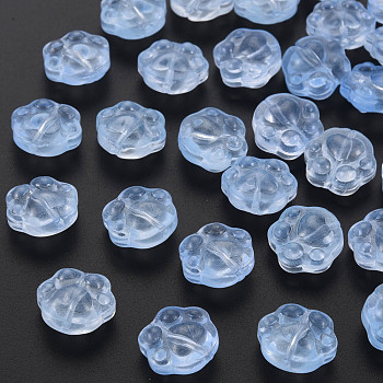 Transparent Baking Painted Glass Beads, Paw Print, Light Sky Blue, 13.5x15x8.5mm, Hole: 1.2mm