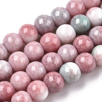 Opaque Crackle Glass Round Beads Strands, Imitation Stones, Round, Indian Red, 8~9mm, Hole: 1.5mm, about 104~106pcs/strand, 30.31~31.10 inch(77~79cm)