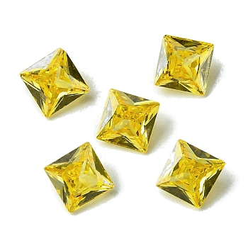 Cubic Zirconia Cabochons, Point Back, Square, Yellow, 6x6x3mm