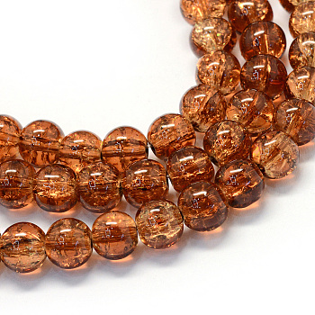 Baking Painted Transparent Crackle Glass Round Bead Strands, Sienna, 8.5~9mm, Hole: 1.5mm, about 100~105pcs/strand, 31.8 inch