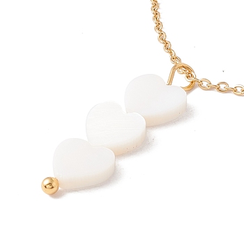 Natural Shell Heart Pendant Necklace with 304 Stainless Steel Chains for Women, Golden, 17.76~17.91 inch(45.1~45.5cm)