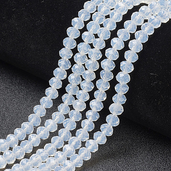 Electroplate Glass Beads Strands, Imitation Opalite, Rondelle, Faceted, Light Steel Blue, 3.5x2.5mm, Hole: 1mm, about 129pcs/strand, 14.17 inch(36cm)