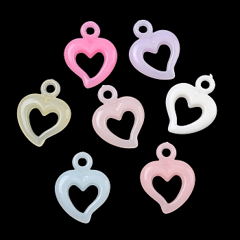 Plastic Pendants, Imitation Jelly, Heart Charm, Mixed Color, 20x15x4.5mm, Hole: 2.5mm, about 1315pcs/500g