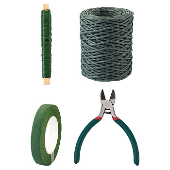 Iron Wire, with Crepe Paper and Side Cutting Pliers, Green, 24 Gauge, 0.5mm, 50m/roll, 10rolls/set, 1roll