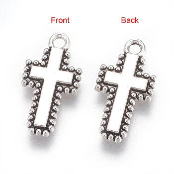 Tibetan Style Alloy Pendants, Cadmium Free & Nickel Free & Lead Free, Cross, Antique Silver Color, about 10mm wide, 20mm long, 2mm thick, hole: 2mm