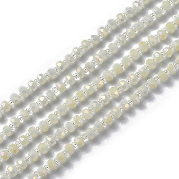 Electroplate Glass Beads Strands, Faceted Rondelle, Full Rainbow Plated, Pale Goldenrod, 4x3mm, Hole: 0.8mm, 25.20~25.59 inch(64~65cm)