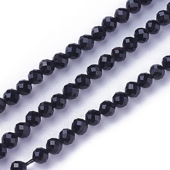 Faceted Glass Beads Strands, Round, Black, 3~3.5mm, Hole: 0.5mm, about 115~130pcs/strand, 14.5~16.1 inch(37~41cm)