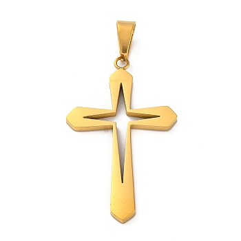 304 Stainless Steel Pendants, Cross, Golden, 45.5x27.5x2.5mm, Hole: 5.5x8.5mm