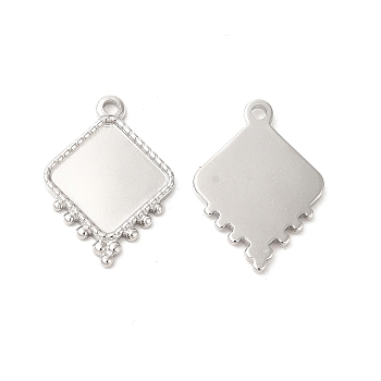 304 Stainless Steel Pendant Cabochon Settings, Rhombus, Stainless Steel Color, Tray: 13.5x13.5mm, 21x15x2mm, Hole: 1.6mm