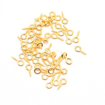 Iron Screw Eye Pin Peg Bails, for Half Drilled Beads, Golden, 8x4x1mm, Hole: 1.8mm, Pin: 1mm