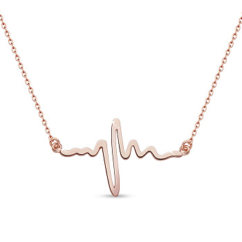 SHEGRACE 925 Sterling Silver Pendant Necklaces, with Cable Chains, Heartbeat, Rose Gold, 14.17 inch(36cm)