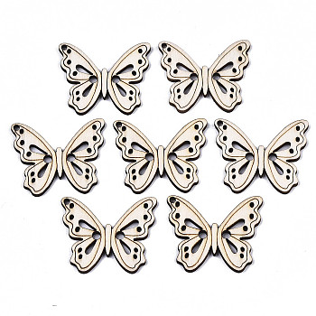 Unfinished Natural Poplar Wood Pendants, Laser Cut Wood Shapes, Butterfly, OldLace, 33x39x2.5mm, Hole: 2mm
