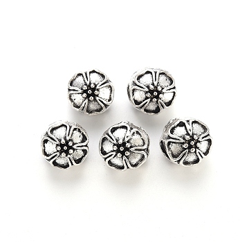 Tibetan Style Alloy European Beads Settings for Enamel, Large Hole Beads, Cadmium Free & Lead Free, Flower, Antique Silver, 10x10x11mm, Hole: 5mm, about 350pcs/1000g