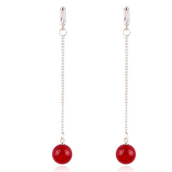 Alloy Stud Dangle Earrings, with Resin and Rhinestone, Round, Red, 90x13mm