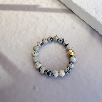 Natural Dalmatian Jasper Stretch Rings, Adjustable Beaded Rings, 3mm