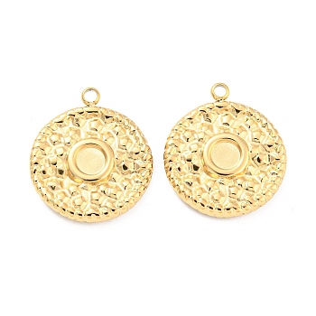 304 Stainless Steel Pendant Cabochon Settings, Flat Round, Real 14K Gold Plated, Tray: 4mm, 17.5x15.5x2mm, Hole: 1.5mm