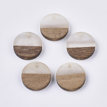 Resin & Walnut Wood Pendants, Flat Round, WhiteSmoke, 18x3.5mm, Hole: 1.5mm