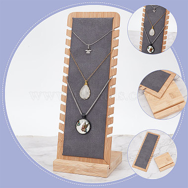 Detachable Wood Necklace Slant Back Display Stands with Velvet(NDIS-WH0006-15)-2