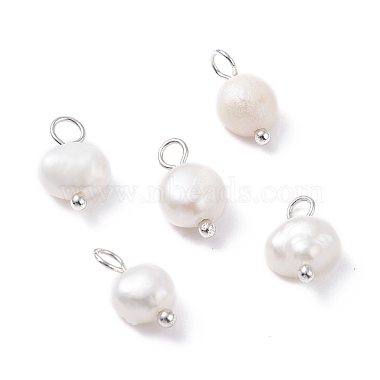 Platinum White Oval Pearl Charms