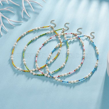 Acrylic Imitation Pearl & Glass Seed Beaded Necklace for Women(NJEW-JN04278)-2