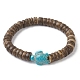 disque de noix de coco naturel et bracelet extensible en perles de tortue turquoise synthétique(BJEW-JB09699-05)-1