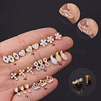 Brass Micro Pave Clear Cubic Zirconia Cartilage Earrings, 316L Stainless Steel Pins, Crown, Rose Gold, 6mm, Pin: 1.2mm(WGF4DCF-24)