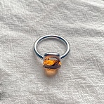 Square 304 Stainless Steel with Glass Finger Rings, Stainless Steel Color, Orange, 10mm, US Size 7(17.3mm)(FS-WG8AAFA-27)
