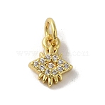 Brass Micro Pave Cubic Zirconia Charms, Cadmium Free & Nickel Free & Lead Free, Real 18K Gold Plated, Eye Charms, Clear, 10x8x2mm, Hole: 3mm(KK-M283-19D-01)
