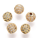 Rack Plating Brass Cubic Zirconia Beads, Long-Lasting Plated, Cadmium Free & Lead Free, Round, Golden, 8x7mm, Hole: 2mm(ZIRC-S001-8mm-A01)