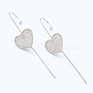Brass Micro Pave Clear Cubic Zirconia Ear Wrap Crawler Hook Earrings, Heart, Platinum, 55x14mm, Pin: 1mm(EJEW-J101-20P)