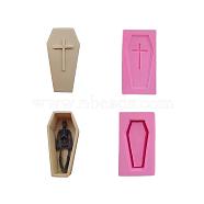 Food Grade Silicone Molds, Fondant Molds, For DIY Cake Decoration, Chocolate, Candy, Storage Box Silicone Molds, Coffin with Cross, Deep Pink, Coffin Lid: 120x65x9mm, Inner Diameter: 97x50mm, Coffin: 122x68x33mm, Inner Diameter: 95x47mm(DIY-L026-150)