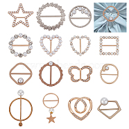 WADORN 15Pcs 15 Style Alloy Buckle Clasps, with Plastic Imitation Pearl, and Rhinestone, for Strap Belt, Garment Accessories, Mixed Shape, Mixed Color, 24.5~76x37~53x2~8mm, 1pc/style(FIND-WR0010-87)