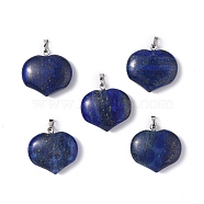 Natural Lapis Lazuli Dyed Pendants, Heart Charms, with Platinum Tone Brass Findings, 23.5x25x8.5mm, Hole: 5x3.5mm(G-G956-D07)