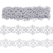 Polyester Floral Embroidery Lace Trim, Garment Accessories, Silver, 3 inch(75mm), about 4.27 Yards(3.9m)/pc(OCOR-WH0079-89)