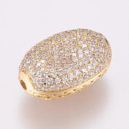 Brass Micro Pave Cubic Zirconia Beads, Oval, Filigree, Golden, 19x13x7.5mm, Hole: 1.5mm(KK-P116-21G)
