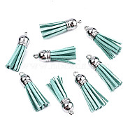 Faux Suede Tassel Pendant Decorations, with CCB Plastic Cord Ends, Platinum, Dark Cyan, 35~37x10mm, Hole: 1.8mm(FIND-T002-A27)