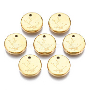 316 Surgical Stainless Steel Charms, Flat Round with Constellation, Real 14K Gold Plated, Taurus, 10x2mm, Hole: 1mm(STAS-S116-418A-G)
