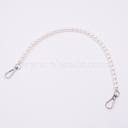 White Acrylic Round Beads Bag Handles, with Zinc Alloy Swivel Clasps and Steel Wire, for Bag Replacement Accessories, Platinum, 39.8cm(FIND-TAC0006-21A-02)