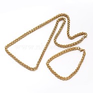 304 Stainless Steel Wheat Chain Jewelry Sets For Men, Necklaces and Bracelets, with Lobster Claw Clasps, Golden, 23.7 inch(602mm), 210mm(8-1/4 inch)(SJEW-O032-04G)