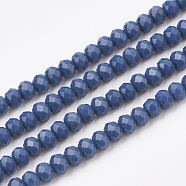 Opaque Solid Color Glass Beads Strands, Faceted, Rondelle, Prussian Blue, 3~3.5x2.5~3mm, Hole: 0.5mm, about 130pcs/strand, 13.7 inch(X-GLAA-S178-12C-01)