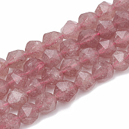 Natural Strawberry Quartz Beads Strands, Star Cut Round Beads, Faceted, 10x9~10mm, Hole: 1mm, about 36~38pcs/strand, 14.2~14.6 inch(G-S332-10mm-006)