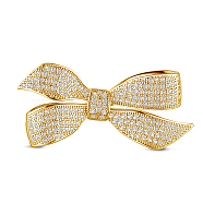 SHEGRACE Brass Brooch, with Grade AAA Cubic Zirconia, Bowknot, Clear, Real 18K Gold Plated, 48x20mm(JBR001C)