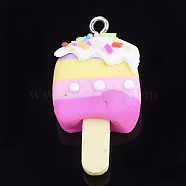 Handmade Polymer Clay Pendants, with Iron Findings, Ice Lolly, Platinum, Colorful, 35~40x15~18x6~11mm, Hole: 2mm(CLAY-S091-06G)